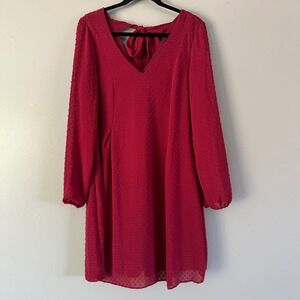 Nine West V-Neck Bubble Sleeve Swiss Dot‎ Burgundy Dress SMALL